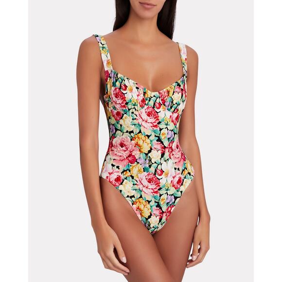WeWoreWhat Ruched Floral Ruched One-Piece Swimsuit Multicolor Women's Size XS - Picture 1 of 5
